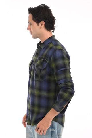 Navy check shirt - model_poseposition_of_shirtporduct_type