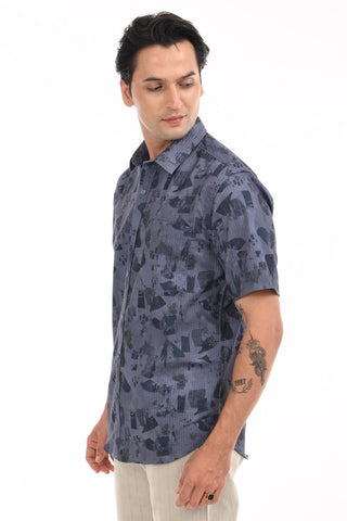 Navy Matrix Digital Print Shirt - model_poseposition_of_shirtporduct_type