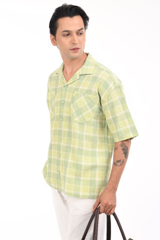 Neon Nautica Checkered Oversized Cotton Shirt - model_poseposition_of_shirtporduct_type
