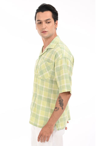 Neon Nautica Checkered Oversized Cotton Shirt - model_poseposition_of_shirtporduct_type