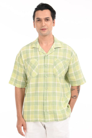 Neon Nautica Checkered Oversized Cotton Shirt - model_poseposition_of_shirtporduct_type