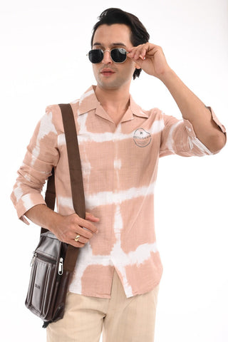 Ochre Orange Printed Kurta Style Shirt - model_poseposition_of_shirtporduct_type