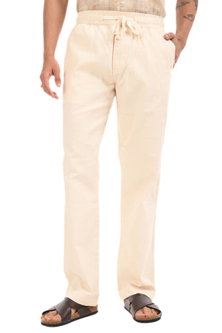 Off White Linen Blend Straight Fit Trousers - model_poseposition_of_shirtporduct_type