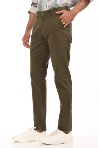 Olive Green Slim Fit Cotton Chinos - model_poseposition_of_shirtporduct_type