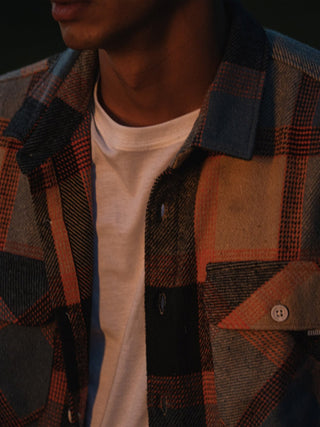 Orange & Blue Brushed - Cotton shacket men - model_poseposition_of_shirtporduct_type