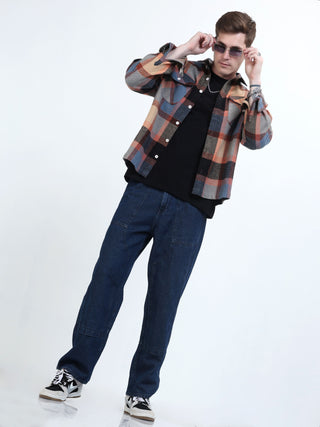 Orange & Blue Brushed - Cotton shacket men - model_poseposition_of_shirtporduct_type