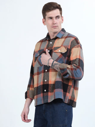 Orange & Blue Brushed - Cotton shacket men - model_poseposition_of_shirtporduct_type