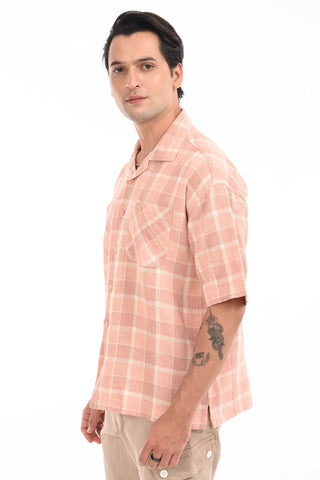 Peach Nautica Checkered Oversized Cotton Shirt - model_poseposition_of_shirtporduct_type