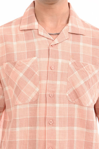 Peach Nautica Checkered Oversized Cotton Shirt - model_poseposition_of_shirtporduct_type