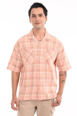 Peach Nautica Checkered Oversized Cotton Shirt - model_poseposition_of_shirtporduct_type