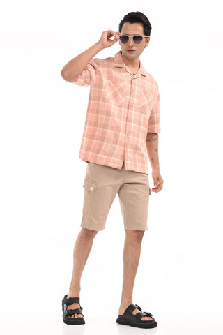Peach Nautica Checkered Oversized Cotton Shirt - model_poseposition_of_shirtporduct_type