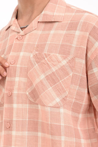 Peach Nautica Checkered Oversized Cotton Shirt - model_poseposition_of_shirtporduct_type