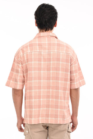 Peach Nautica Checkered Oversized Cotton Shirt - model_poseposition_of_shirtporduct_type