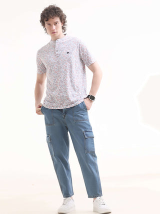 Petal Coral Grey Henley T-shirt - model_poseposition_of_shirtporduct_type