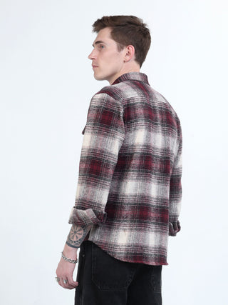 Pink & White Brushed - checked shacket Men - model_poseposition_of_shirtporduct_type