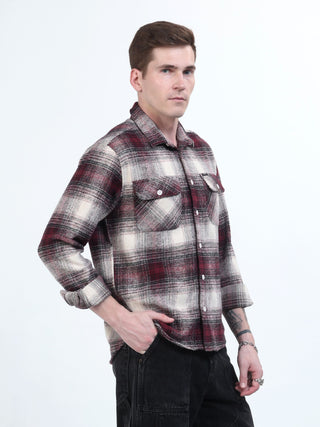 Pink & White Brushed - checked shacket Men - model_poseposition_of_shirtporduct_type