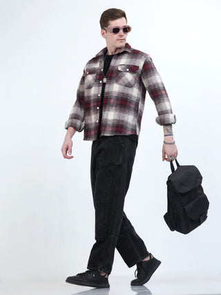 Pink & White Brushed - checked shacket Men - model_poseposition_of_shirtporduct_type