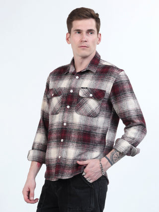 Pink & White Brushed - checked shacket Men - model_poseposition_of_shirtporduct_type