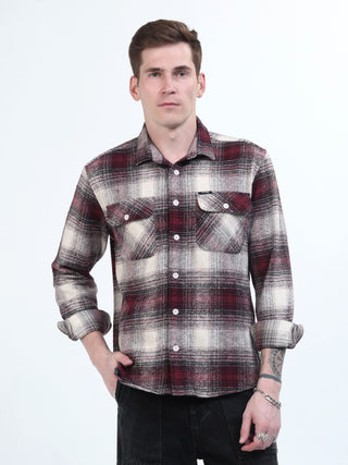 Pink & White Brushed - checked shacket Men - model_poseposition_of_shirtporduct_type