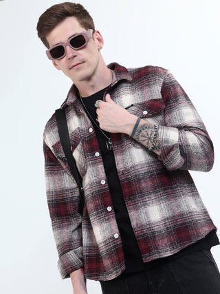 Pink & White Brushed - checked shacket Men - model_poseposition_of_shirtporduct_type