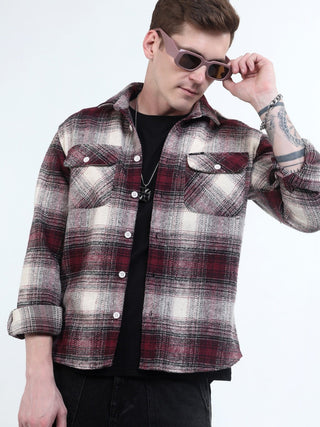 Pink & White Brushed - checked shacket Men - model_poseposition_of_shirtporduct_type