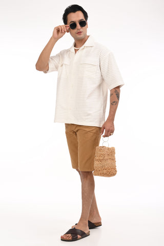 Pristine White Puff Textured Oversized Shirt - model_poseposition_of_shirtporduct_type