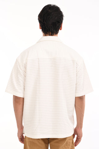 Pristine White Puff Textured Oversized Shirt - model_poseposition_of_shirtporduct_type
