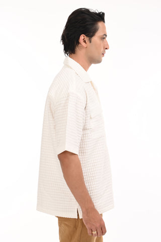 Pristine White Puff Textured Oversized Shirt - model_poseposition_of_shirtporduct_type