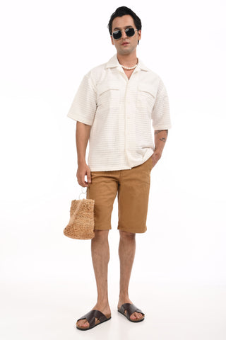 Pristine White Puff Textured Oversized Shirt - model_poseposition_of_shirtporduct_type