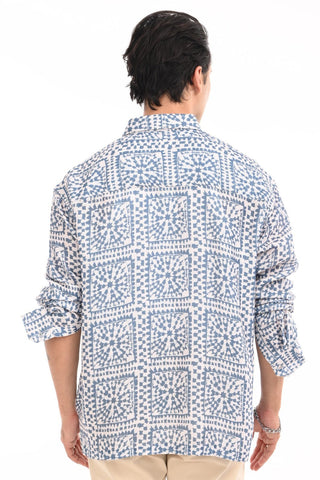 Regal Blue Bold Print Oversized Shirt - model_poseposition_of_shirtporduct_type