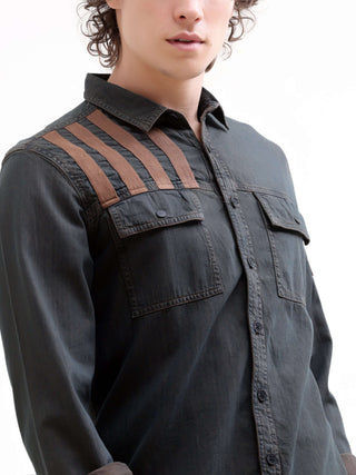 Rubans brown denim overshirt - model_poseposition_of_shirtporduct_type