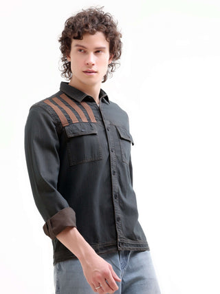 Rubans brown denim overshirt - model_poseposition_of_shirtporduct_type