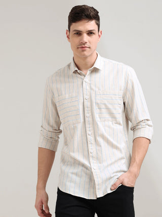 Sailor's Mist Off - White Striped Casual Shirt - model_poseposition_of_shirtporduct_type