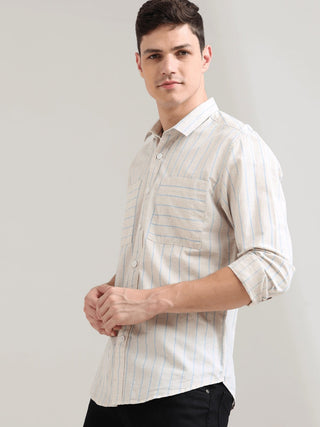 Sailor's Mist Off - White Striped Casual Shirt - model_poseposition_of_shirtporduct_type