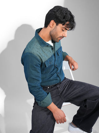 Emerald Avian Dual-Tone Denim Shirt