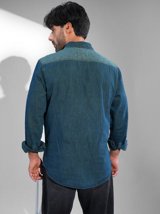 Emerald Avian Dual-Tone Casual Denim Shirt