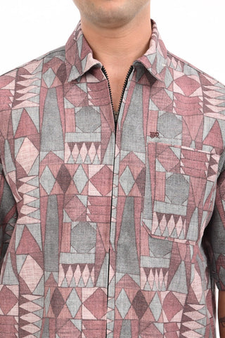 Shell Pink Cotton Abstract Zipper Shirt - model_poseposition_of_shirtporduct_type