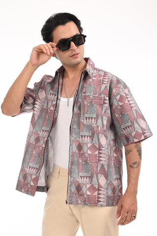 Shell Pink Cotton Abstract Zipper Shirt - model_poseposition_of_shirtporduct_type