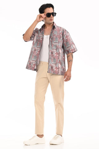 Shell Pink Cotton Abstract Zipper Shirt - model_poseposition_of_shirtporduct_type