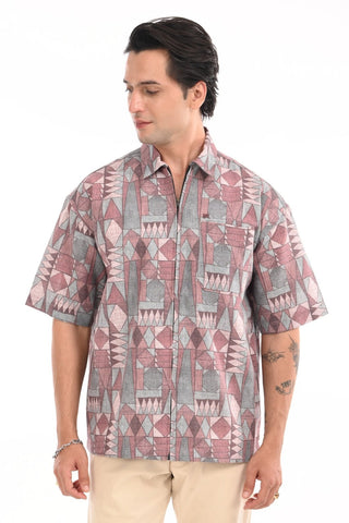 Shell Pink Cotton Abstract Zipper Shirt - model_poseposition_of_shirtporduct_type