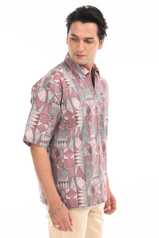 Shell Pink Cotton Abstract Zipper Shirt - model_poseposition_of_shirtporduct_type