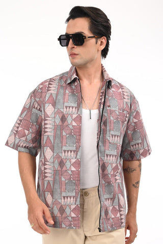 Shell Pink Cotton Abstract Zipper Shirt - model_poseposition_of_shirtporduct_type