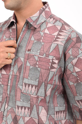 Shell Pink Cotton Abstract Zipper Shirt - model_poseposition_of_shirtporduct_type