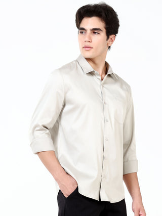 Silver Beige Satin Solid Classic - model_poseposition_of_shirtporduct_type