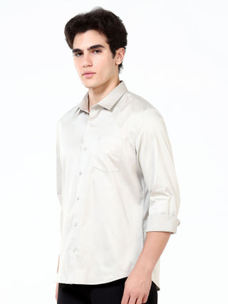 Silver Beige Satin Solid Classic - model_poseposition_of_shirtporduct_type