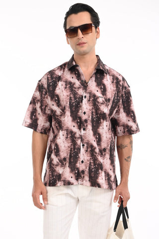 Slate Brown Digital Print Oversized Shirt - model_poseposition_of_shirtporduct_type