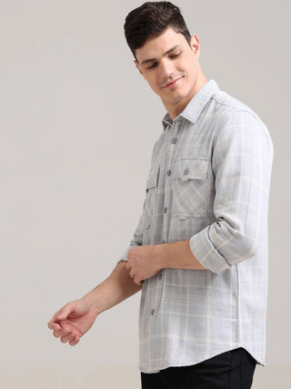 Soft Lavender Pure Cotton Checks Shirt - model_poseposition_of_shirtporduct_type