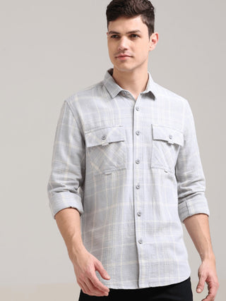 Soft Lavender Pure Cotton Checks Shirt - model_poseposition_of_shirtporduct_type