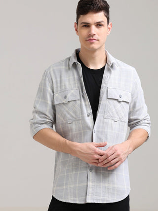 Soft Lavender Pure Cotton Checks Shirt - model_poseposition_of_shirtporduct_type