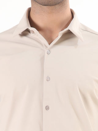 Solid Cream Full Sleeve Shirt - Men's Semi Casual - model_poseposition_of_shirtporduct_type